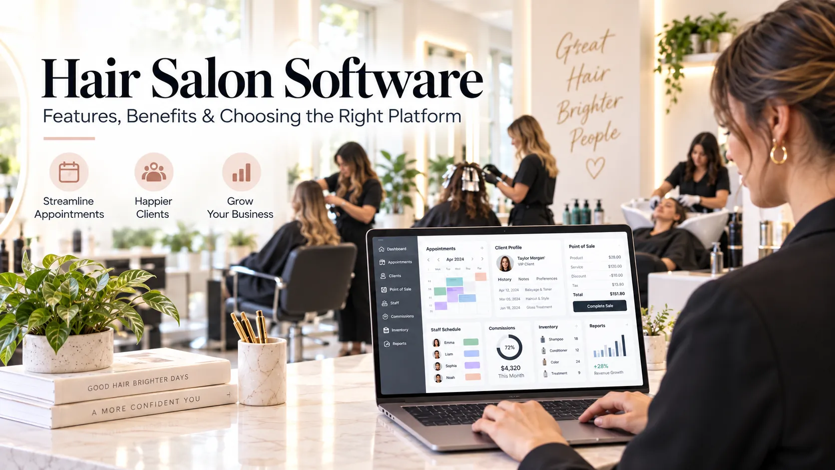 Hair salon software for appointments, clients, billing, staff management, inventory and business reporting
