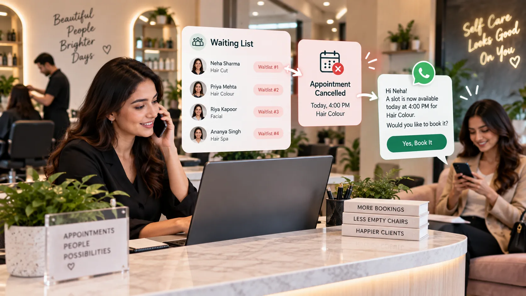 Salon waiting list and last-minute cancellation management with automated booking notifications