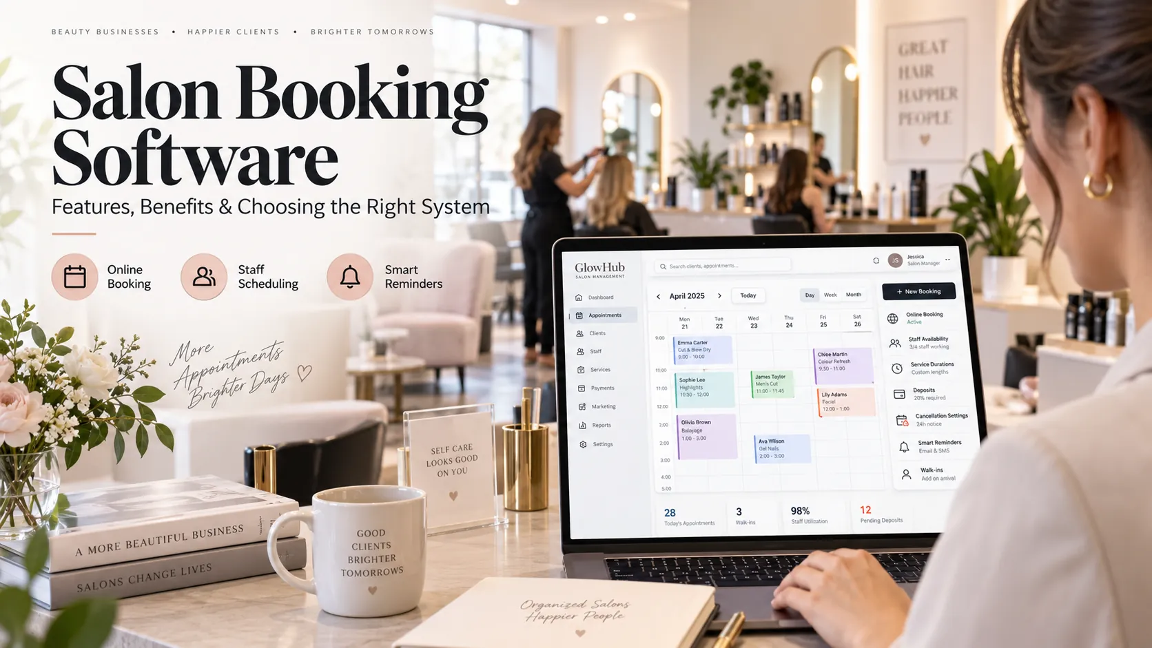 Salon booking software for online booking, staff schedules, reminders, deposits and appointment management