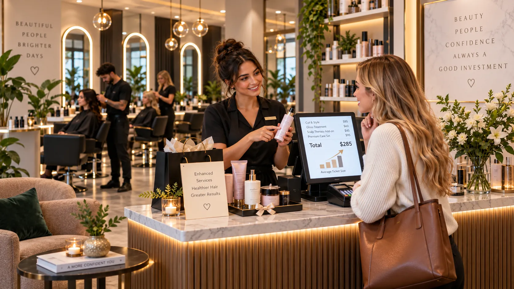 Salon revenue per customer increased through upselling services and retail products