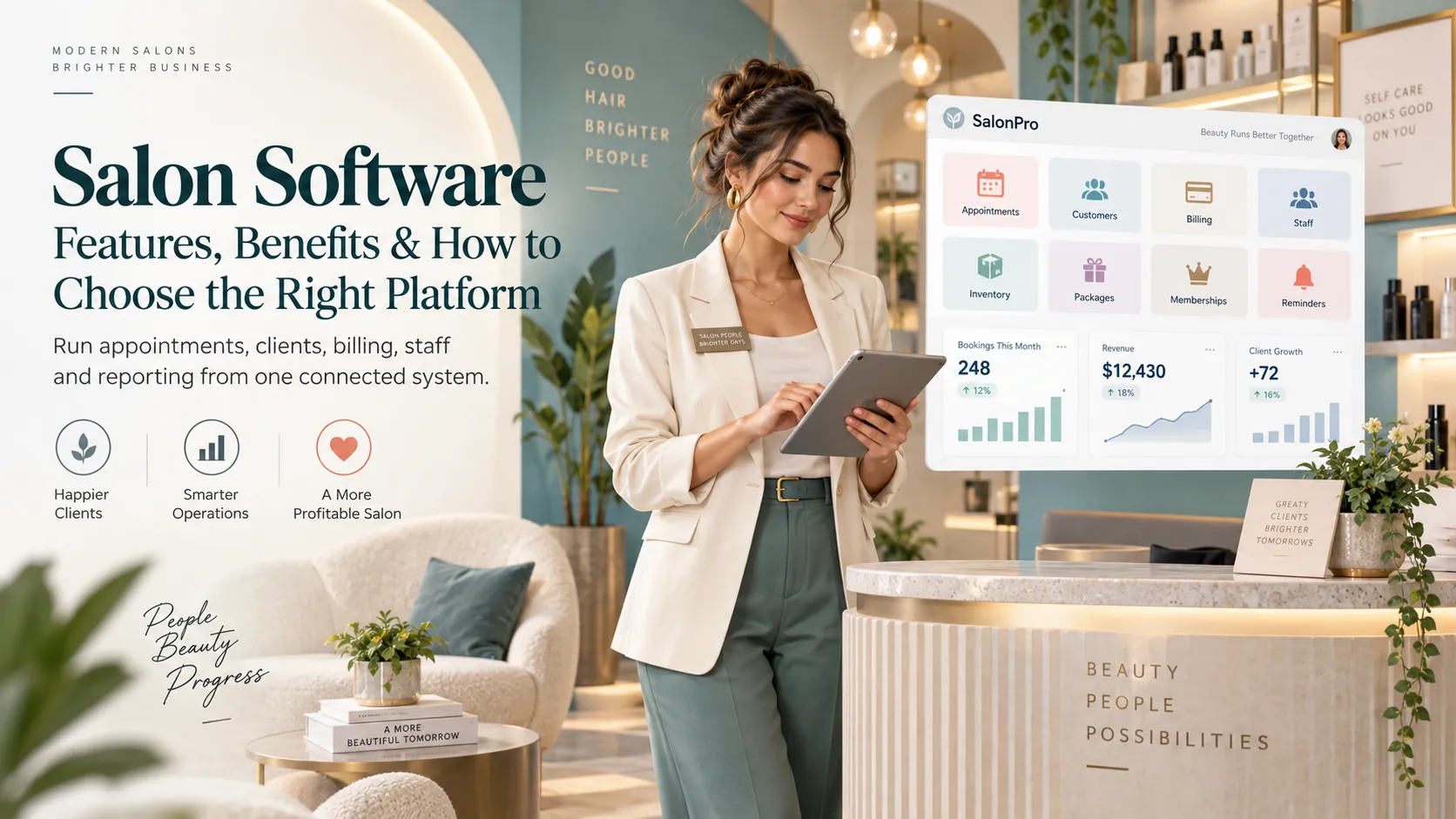 Salon software for managing bookings, clients, billing, staff, inventory, memberships and business reports